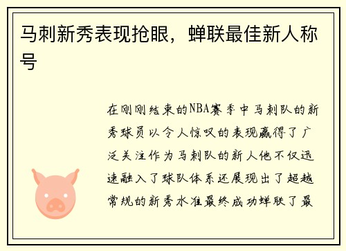 马刺新秀表现抢眼，蝉联最佳新人称号